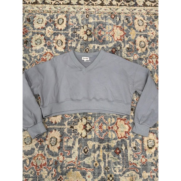 Gold Hinge Tops - Gold Hinge Cropped Sweatshirt Women Large Blue V-Neck Pullover EUC
